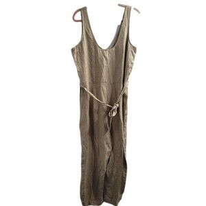 Banana Republic Linen Blend Wide Leg Jumpsuit L NWT Beige Sleeveless Belted Zip